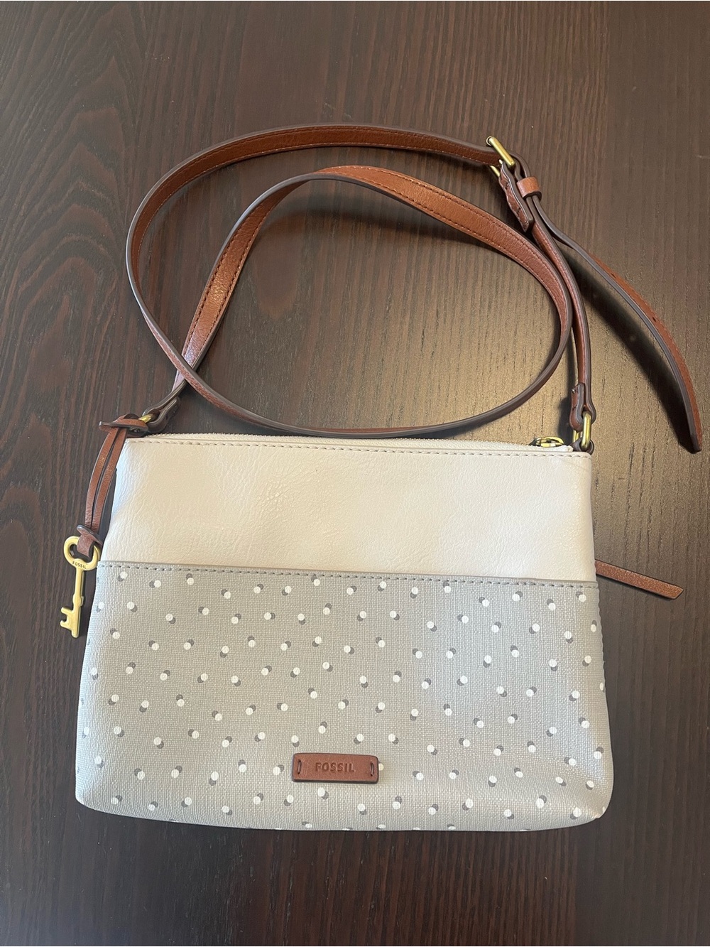 Fossil Cream & Gray Polka Dot Crossbody